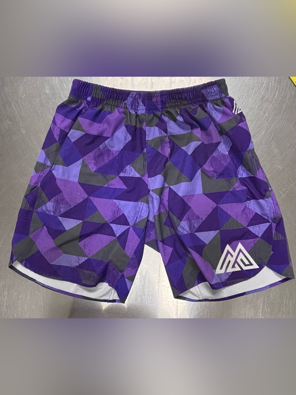 Sharpen The Axe Misfit Athletics Men's M Shorts - Purple Geometric "Shard" Print